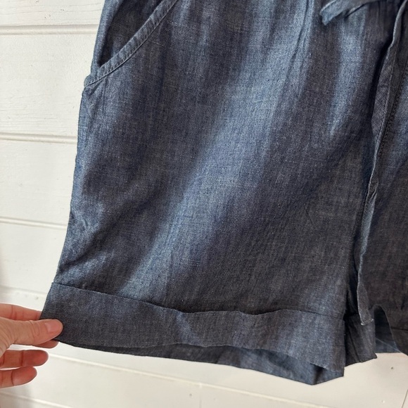 Lucky Brand Chambray Cotton Denim Romper Shorts Button Front Cinched Waist Sz L - Picture 5 of 11